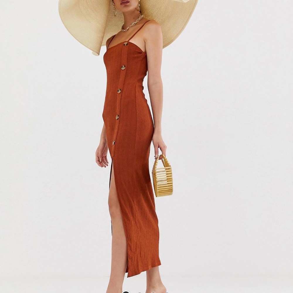 River Island Cami Dress with Slide Split in Rust